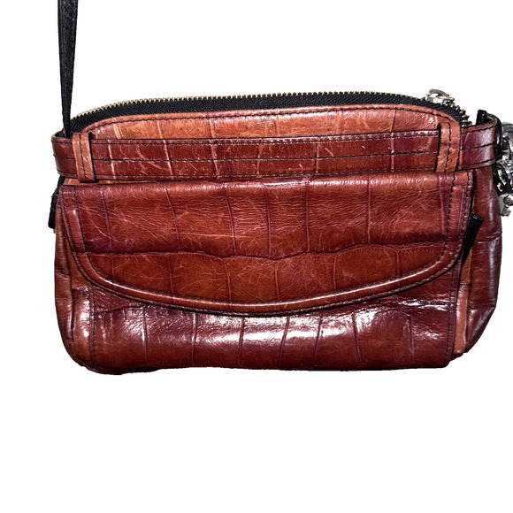 Brighton Adjustable Crossbody Small Brown Croc Embossed Purse Bag Organizer - Picture 4 of 10